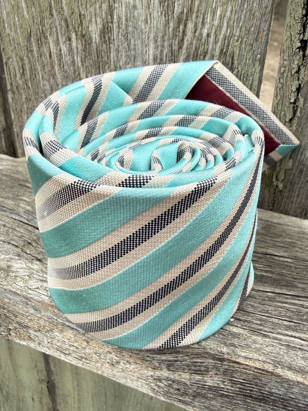 Original Penguin Mens Silk Repp Tie Striped Turquoise Cream Black 2.75” Skinny